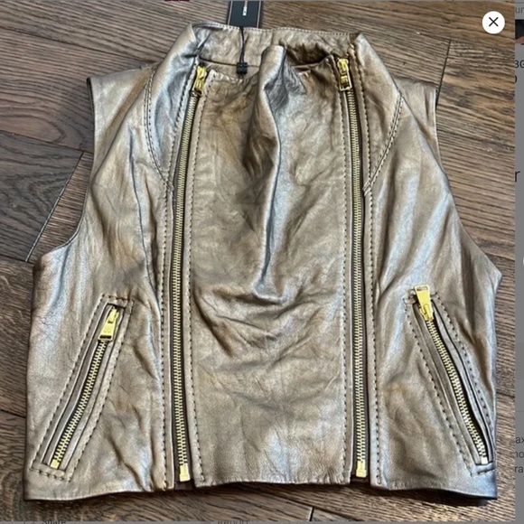 NWT BCBGMaxAzria Copper Moto Leather Vest Jacket - Picture 6 of 10